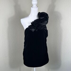 Dress Barn Velvet Top Womens Large Black One Shoulder Y2K Retro Statement Party